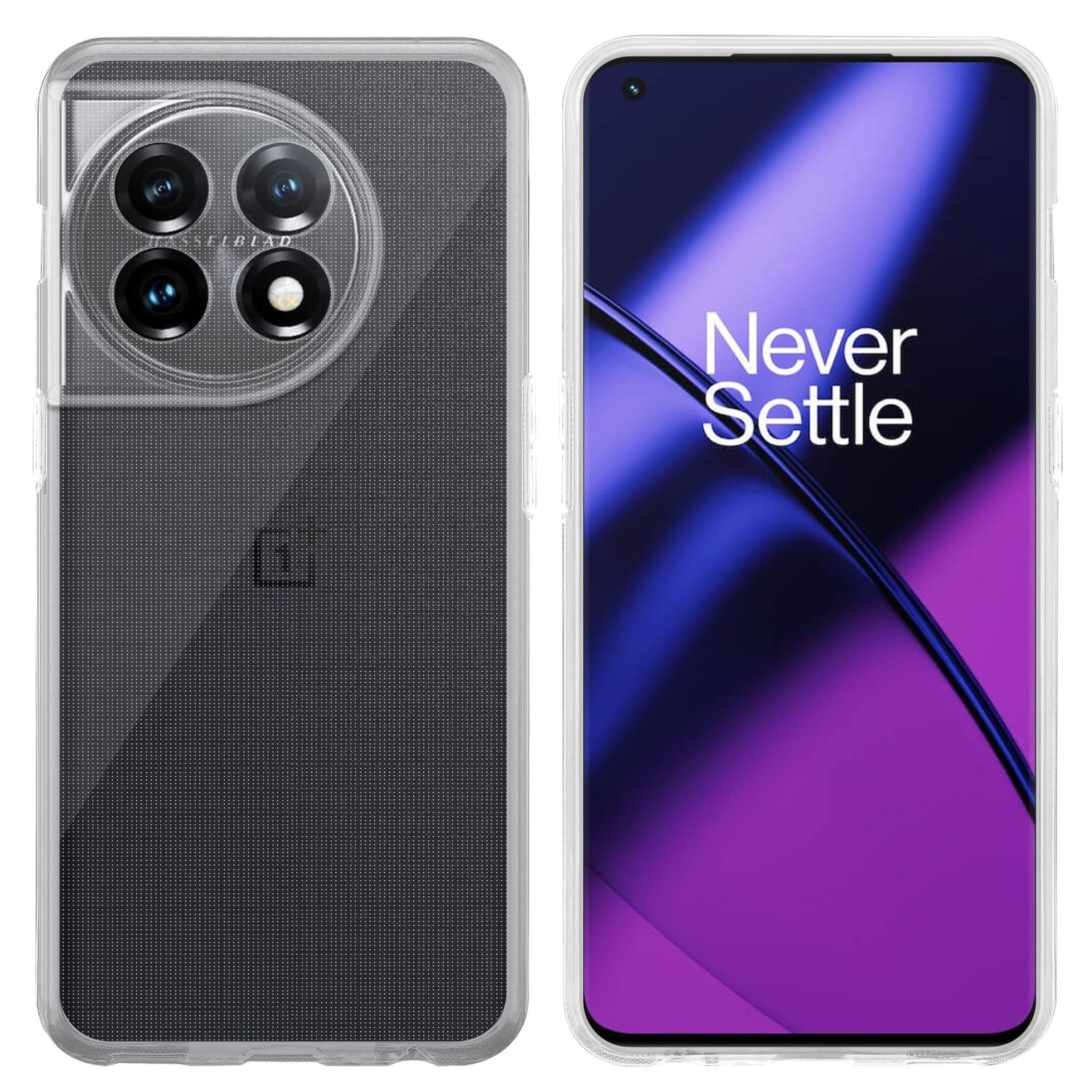 Due smartphone, uno con custodia, che mostrano retro e fronte con cover protettiva.