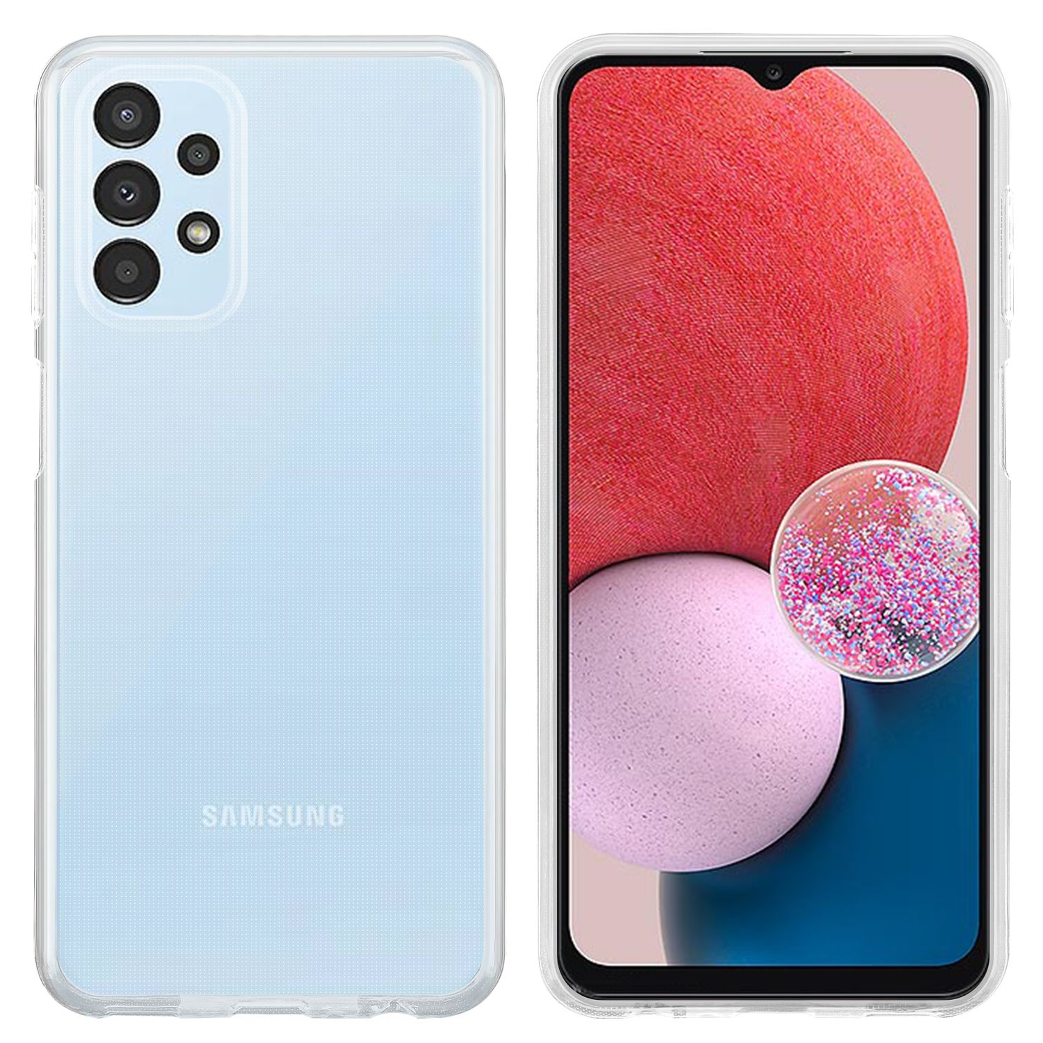 Due telefoni cellulari in custodie protettive, uno blu e uno con un design rosa e glitter.