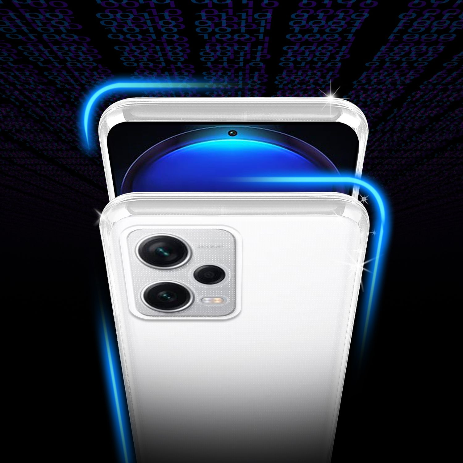 Custodia bianca per telefono con un telefono all'interno. Il telefono ha un design della fotocamera.