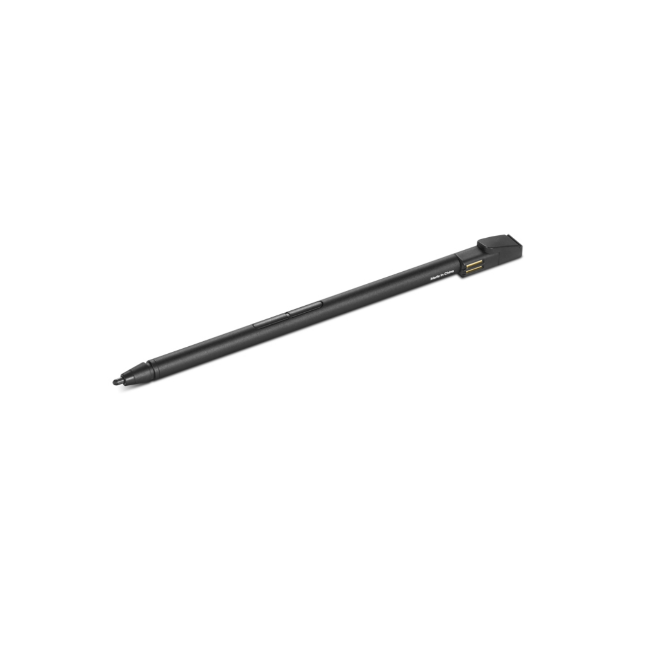 Czarny rysik na białej powierzchni. Pióro jest eleganckie i nowoczesne z płaskim wierzchołkiem.