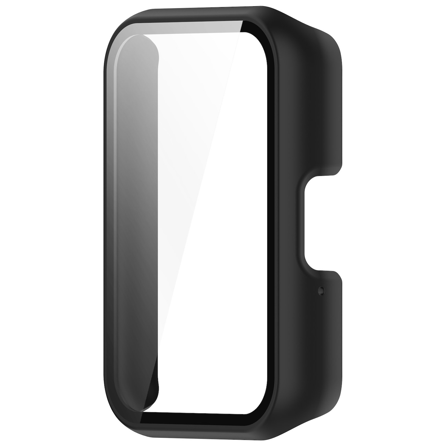 Schwarze Handyhülle mit transparenter Vorderseite. Weißer Hintergrund.
