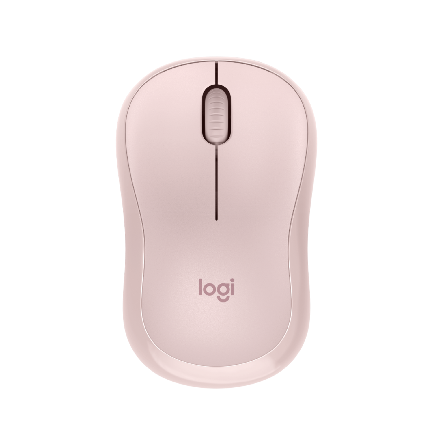 Różowa mysz komputerowa na czarnym tle. Widoczne logo Logitech.