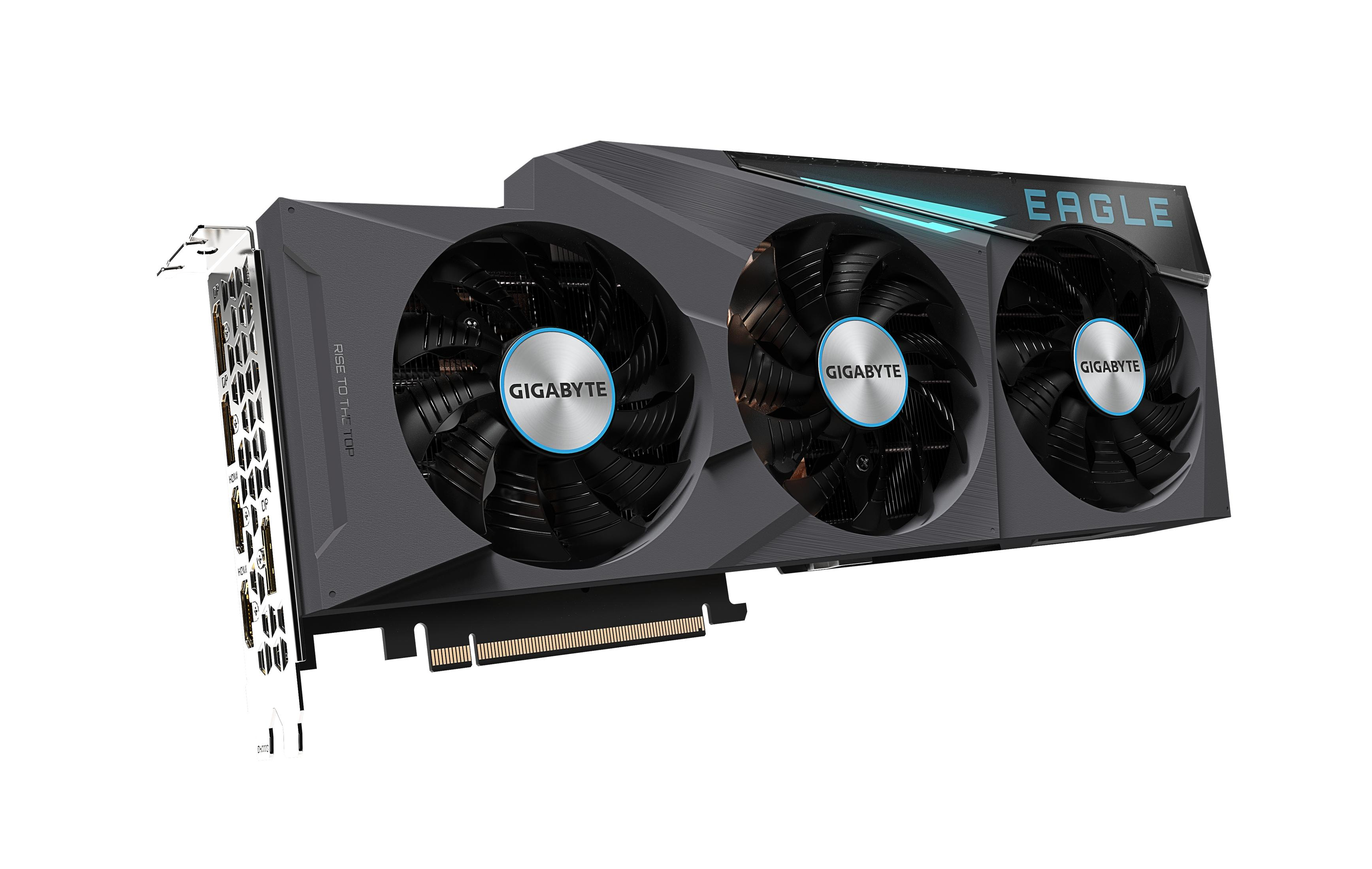 Karta graficzna z trzema wentylatorami i napisem "EAGLE".