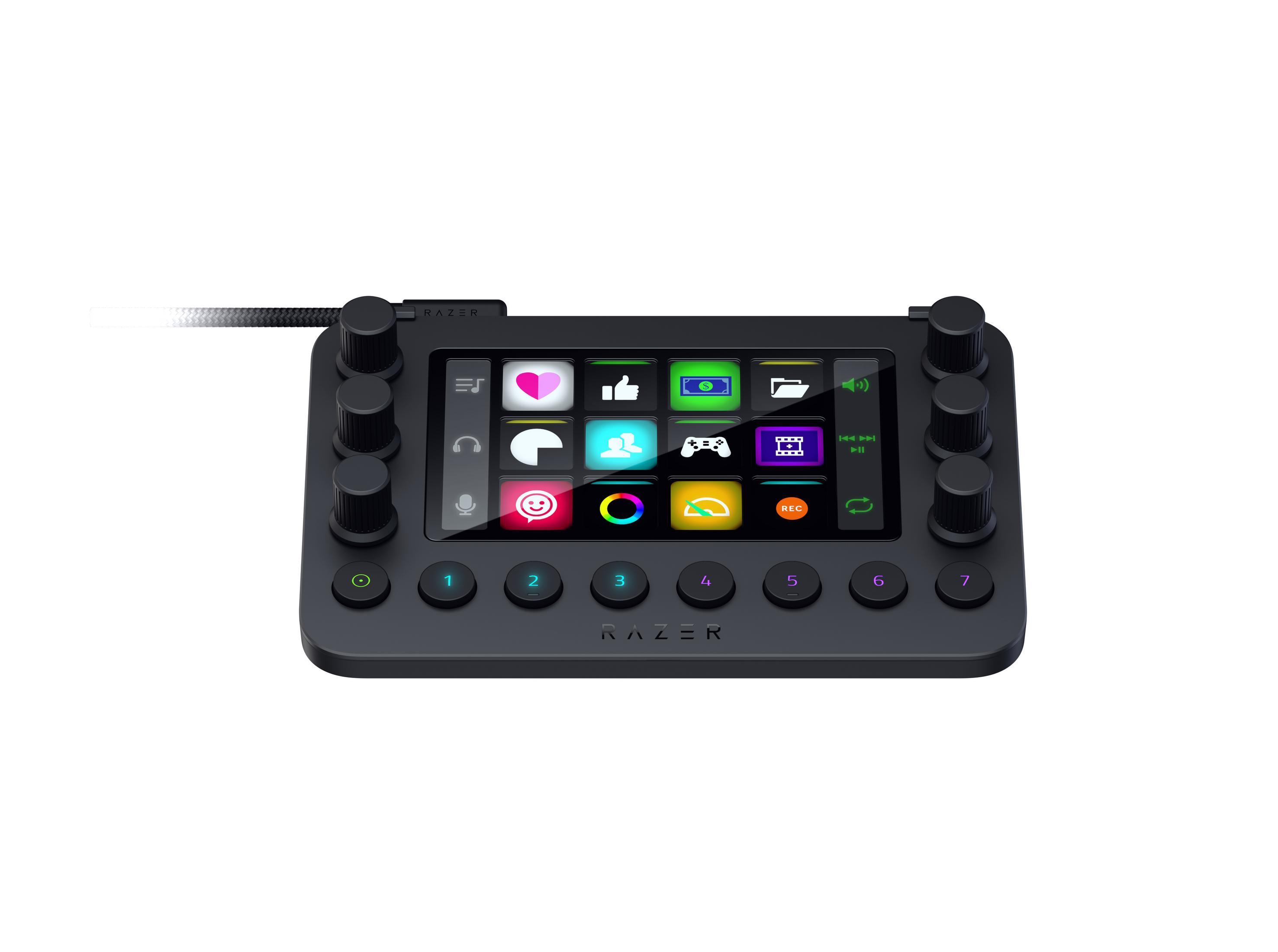Controlador Razer Stream negro con botones y diales.