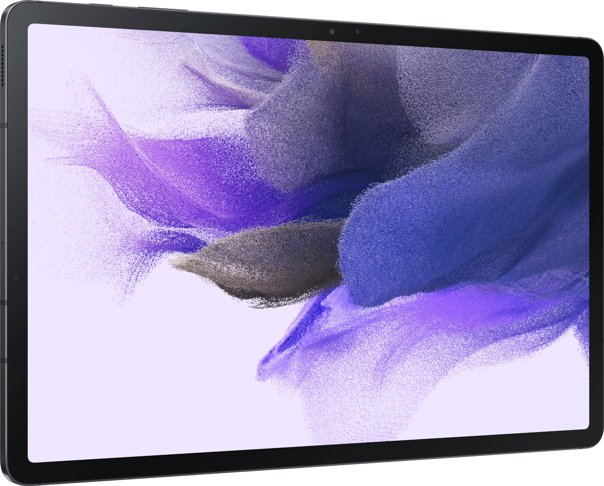 Ein Tablet in einem lila und weißen Farbschema.