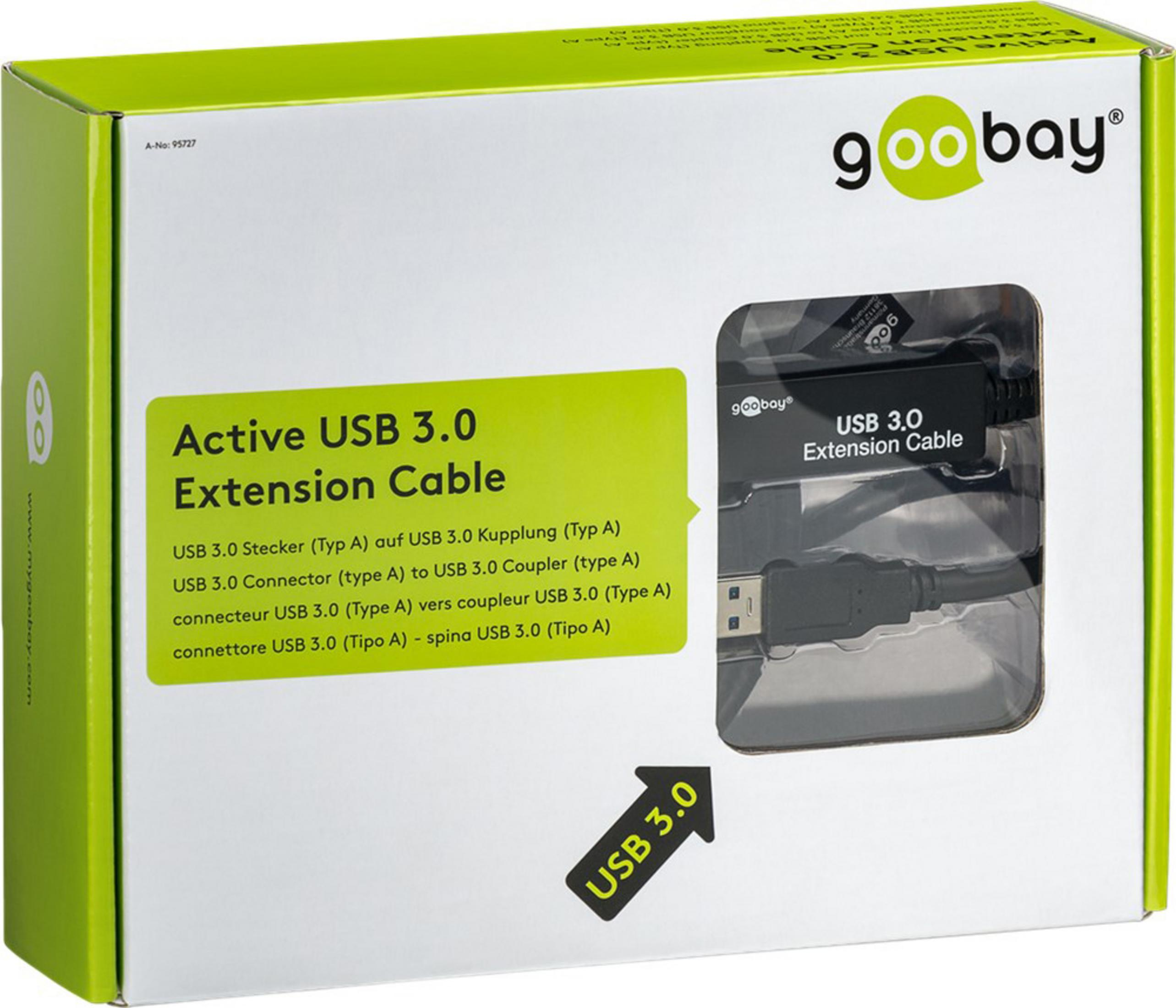 Box mit einem USB 3.0 Verlängerungskabel. Text: Active USB 3.0 Extension Cable.
