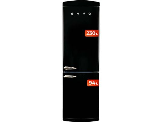 Frigorífico combi - EVVO F60 Retro Negro, Independiente, 191 cm, Negro