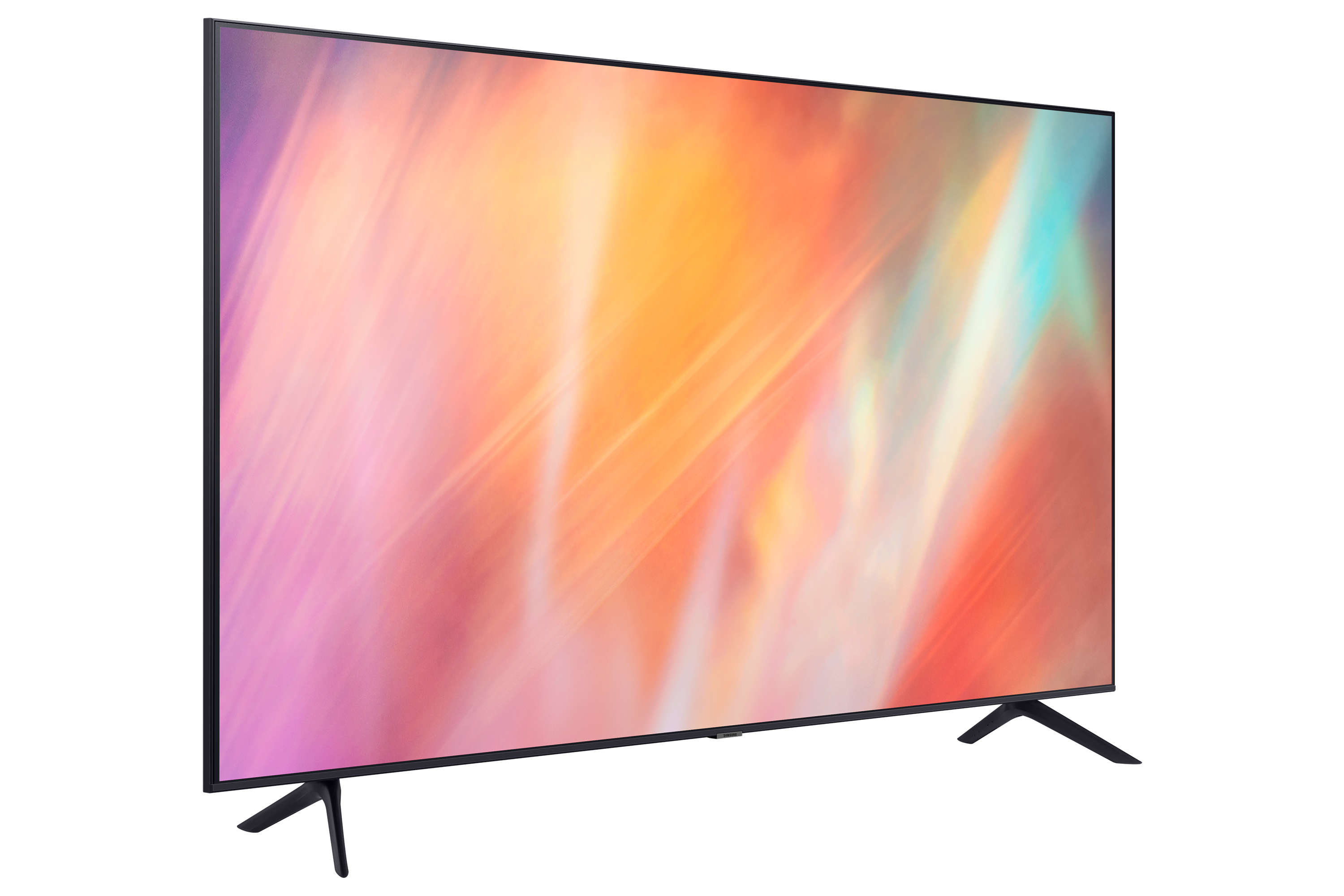 Un televisor moderno con una pantalla vibrante y colorida, sobre un fondo blanco.