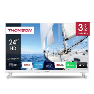TV LED 24" - THOMSON Google TV 24" HD 12V, HD, Smart TV, DVB-T2 (H.265), Blanco