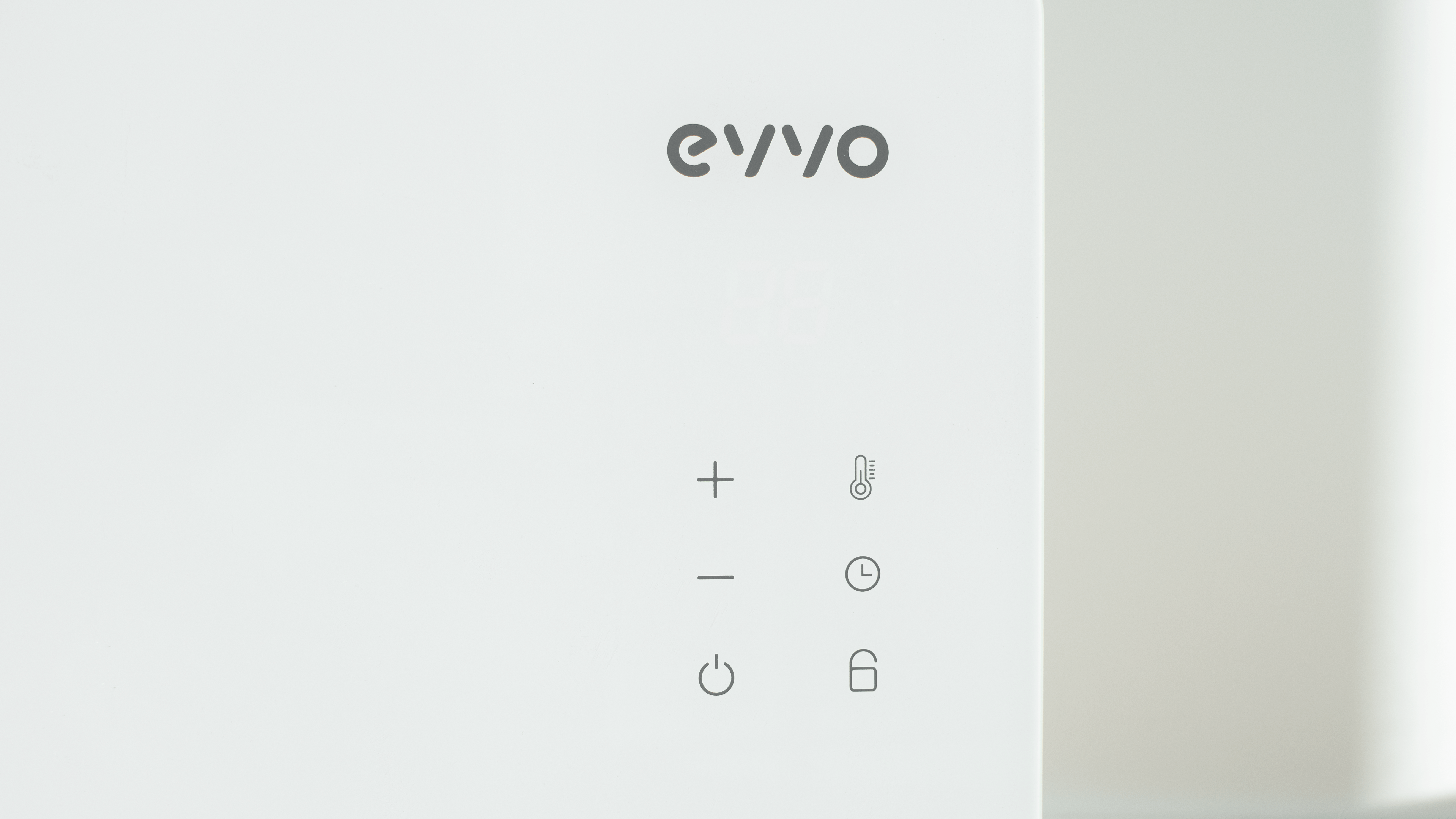 Electrodoméstico blanco con el logotipo de eyyo y botones de control de temperatura y tiempo.