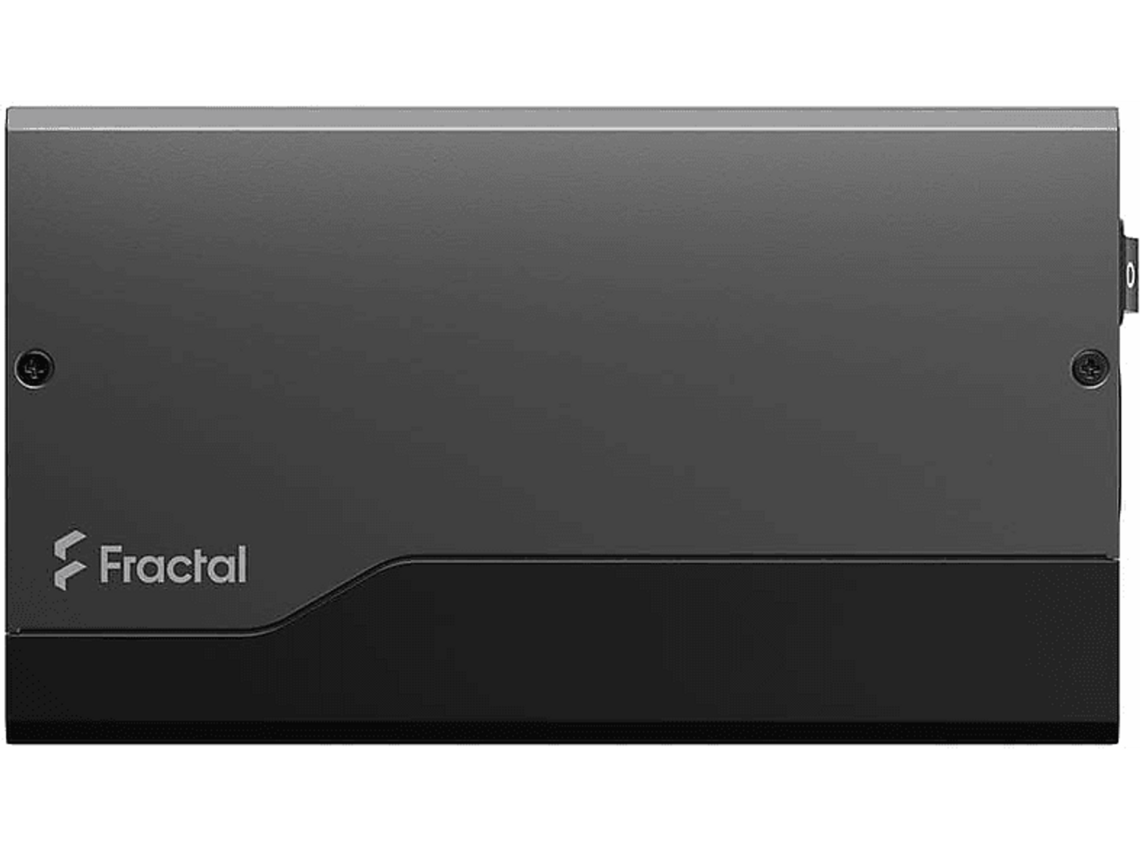 Czarny zasilacz marki Fractal z teksturowaną powierzchnią.