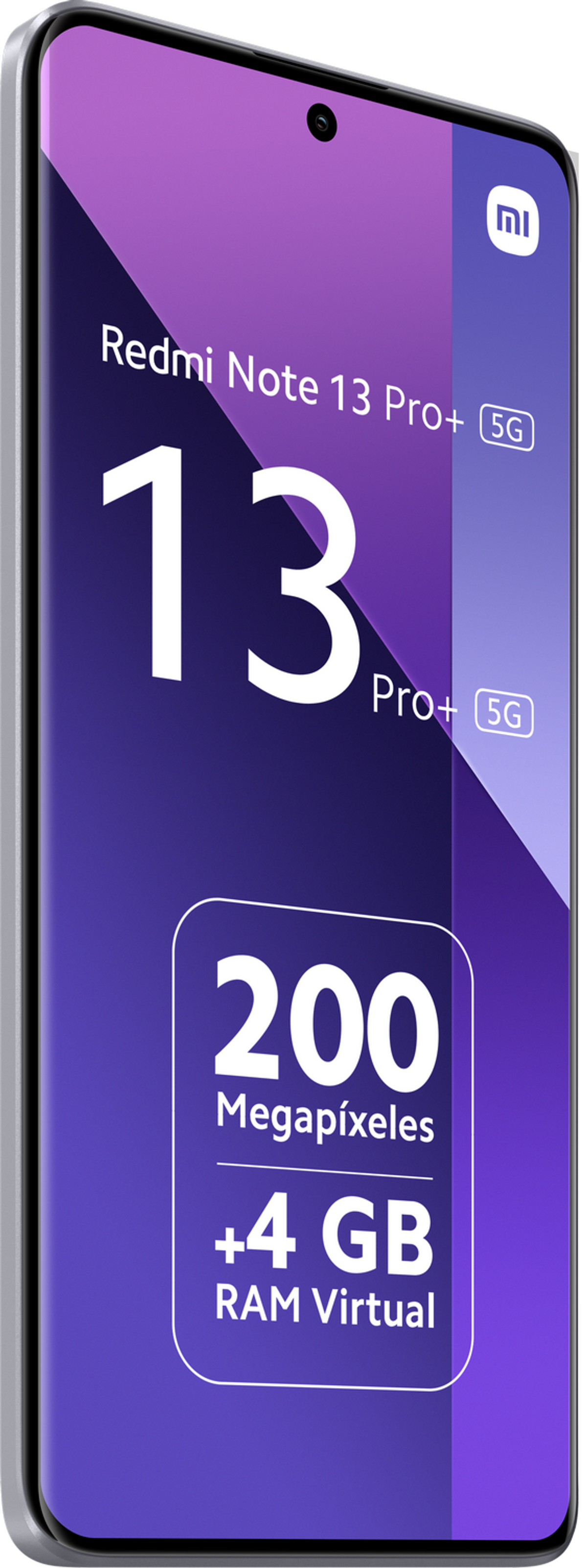 Fioletowy telefon wyświetla Redmi Note 13 Pro+ z 200 megapikselami i +4 GB RAM Virtual.