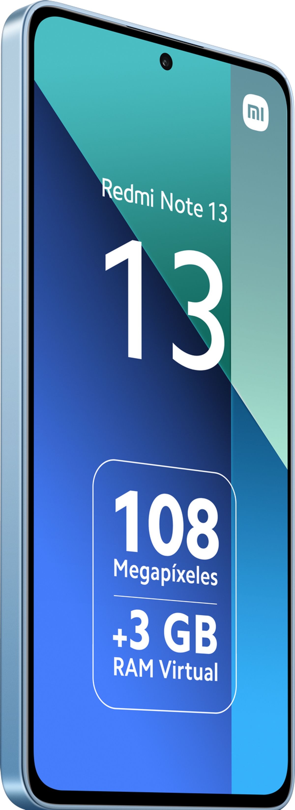 Niebieski telefon Redmi Note 13 z wyświetlaczem pokazującym numer i funkcje telefonu.