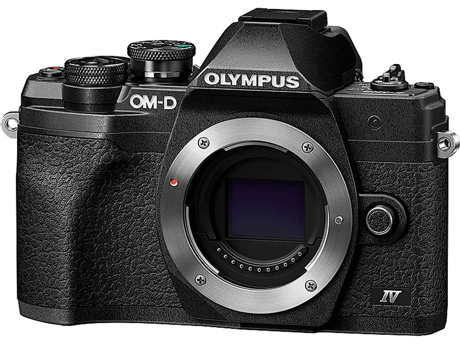 Black Olympus OM-D camera with lens. Front view showing the lens, controls, and the OM-D branding.