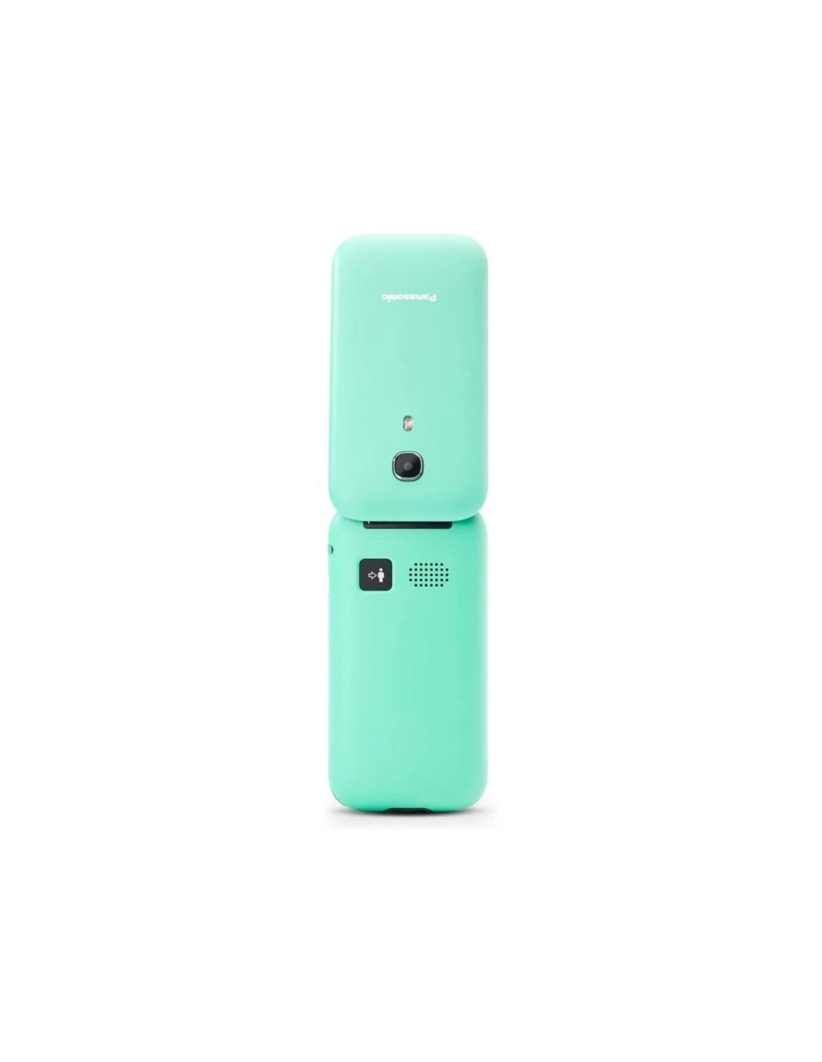 Türkisfarbenes Telefon mit zweiteiligem Design.