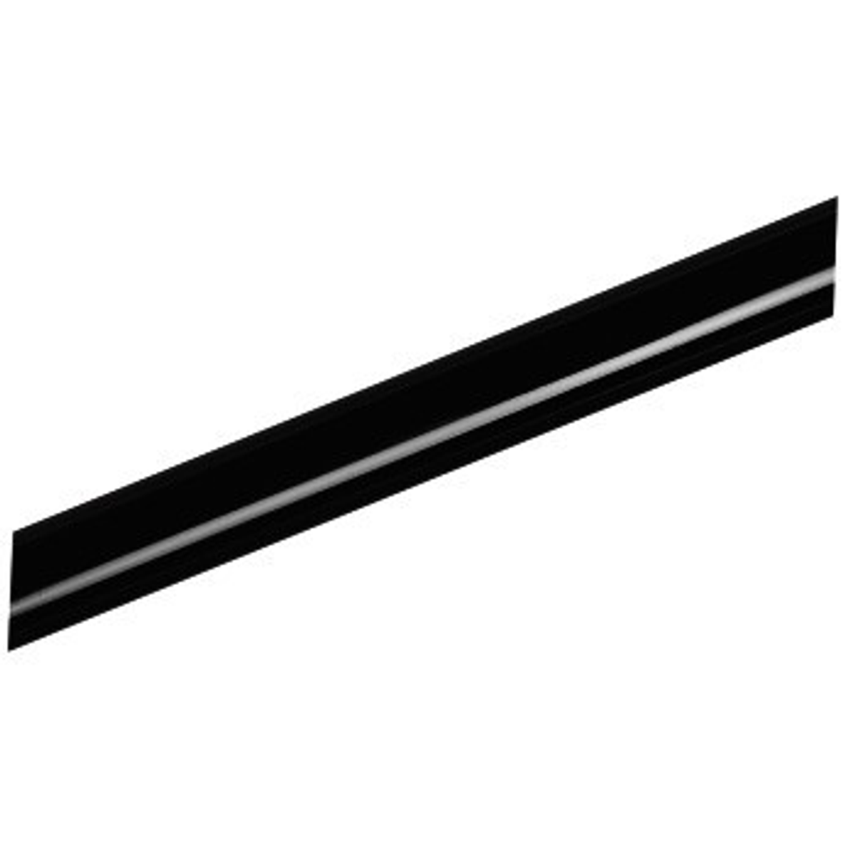 Una barra de metal negro con una raya plateada, sobre fondo blanco.
