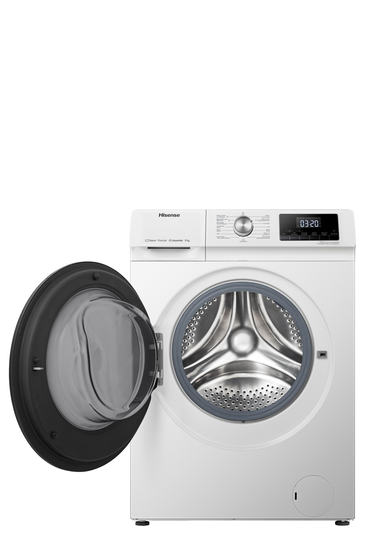 HISENSE WFQA8014EVJM LAVATRICE, Caricamento frontale, 8 kg, 11 programmi, Profondità 540 mm, Giri 1400 rpm, BIANCO, livello rumorosità centrifuga 72 dB(A), Classe A