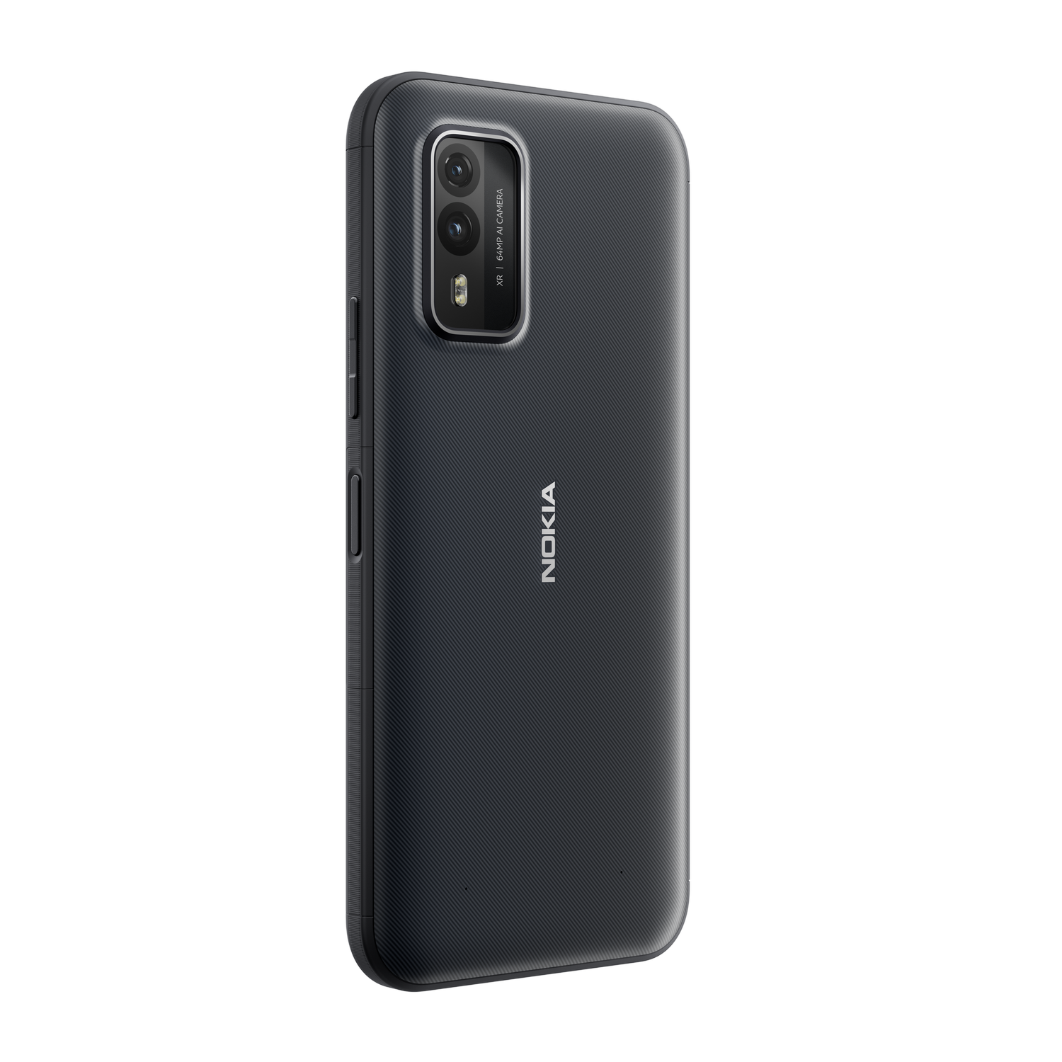 Schwarzes Nokia-Telefon. Es hat eine Dual-Kamera und das Nokia-Logo auf der Rückseite.