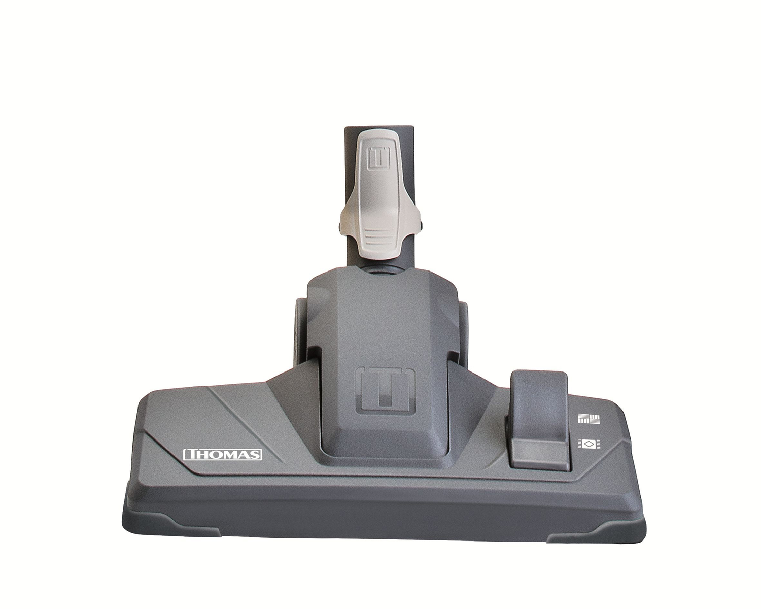Szara głowica odkurzacza z marką "THOMAS" na białym tle.