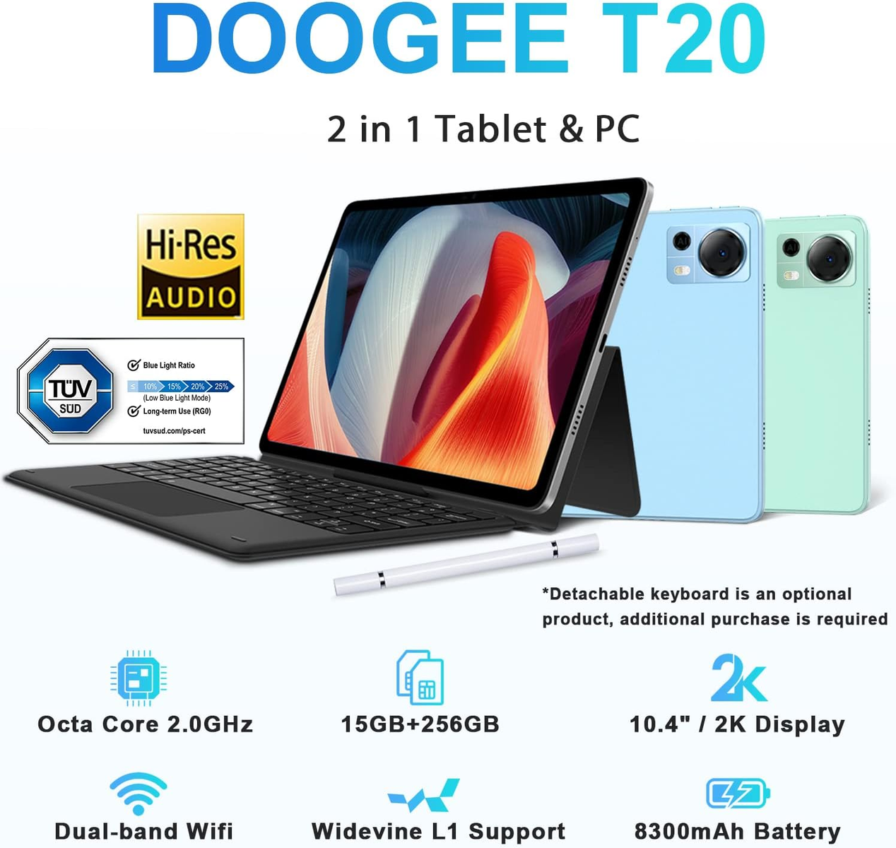 DOOGEE T20 15GB+256GB 8300mAh 4G Android 12, Tablet, 256 GB, 10,4 