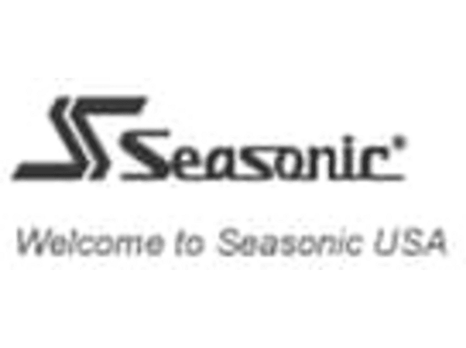 Seasonic-logo in zwart op wit. Tekst eronder: 'Welcome to Seasonic USA'.