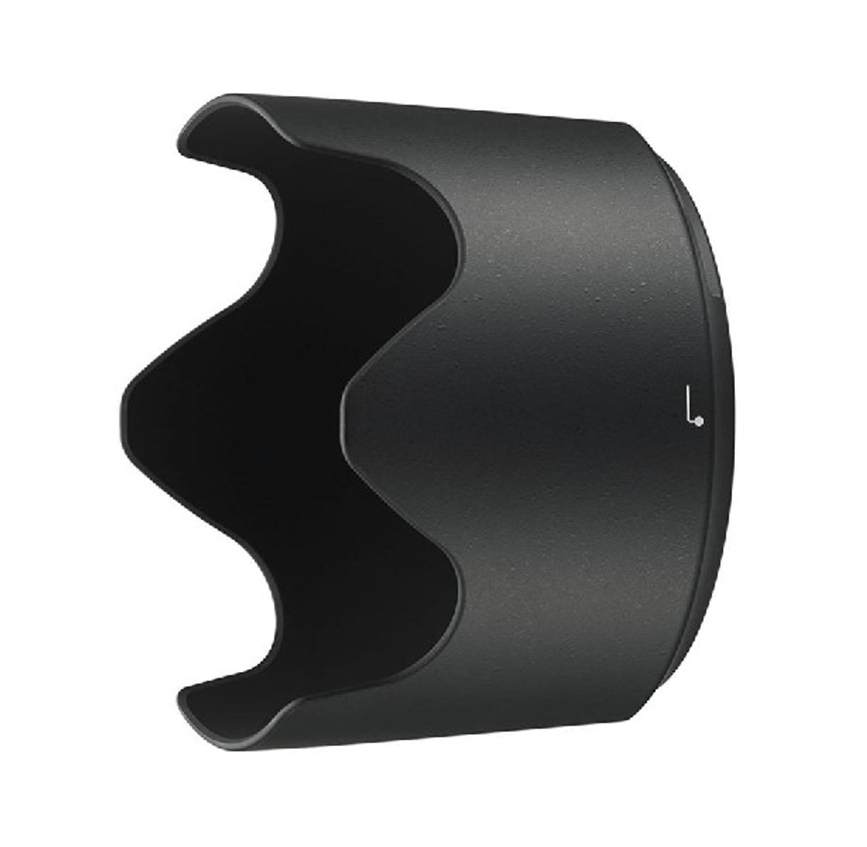 Eine schwarze Objektiv-Gegenlichtblende in Form eines konischen Trichters.