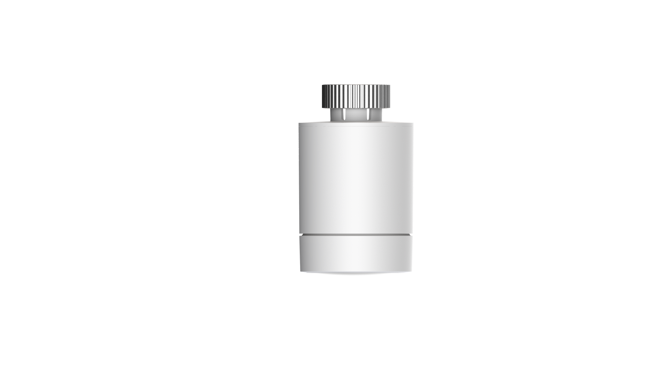 Weiße Flasche mit silbernem Deckel auf schwarzem Hintergrund.