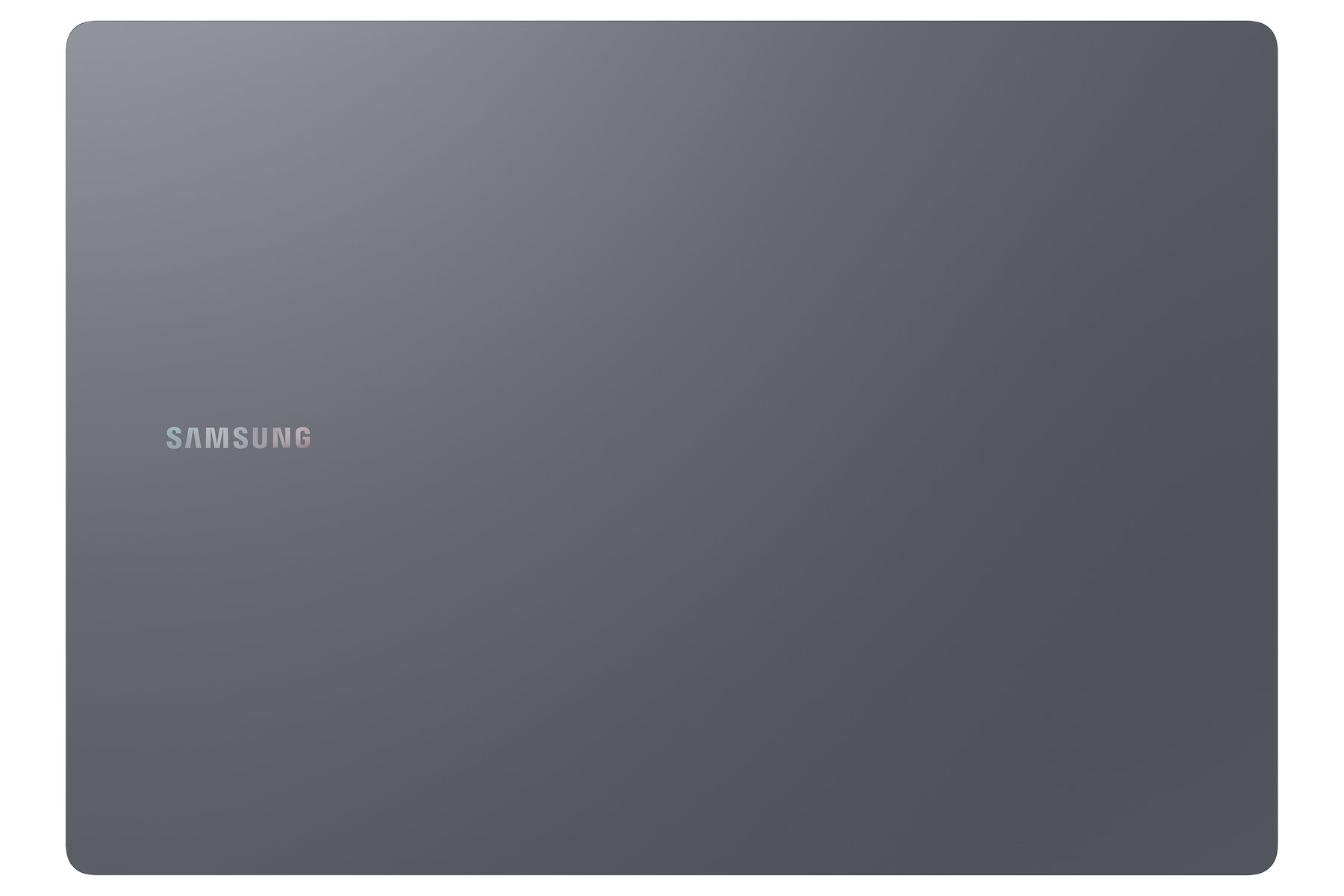Un portátil Samsung gris con el logotipo de la marca visible.