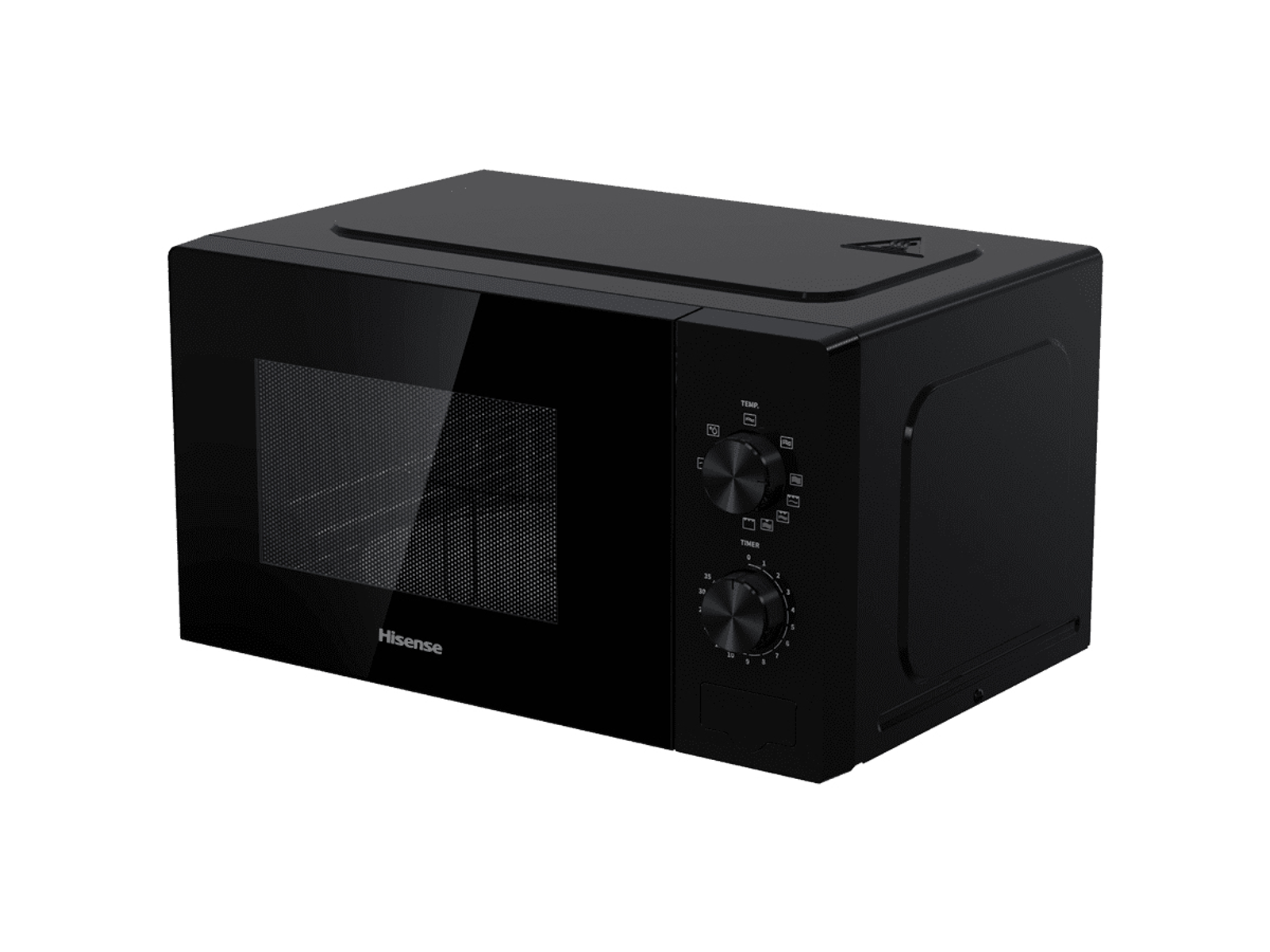 Czarny piekarnik mikrofalowy z panelem sterowania i szklanymi drzwiami.