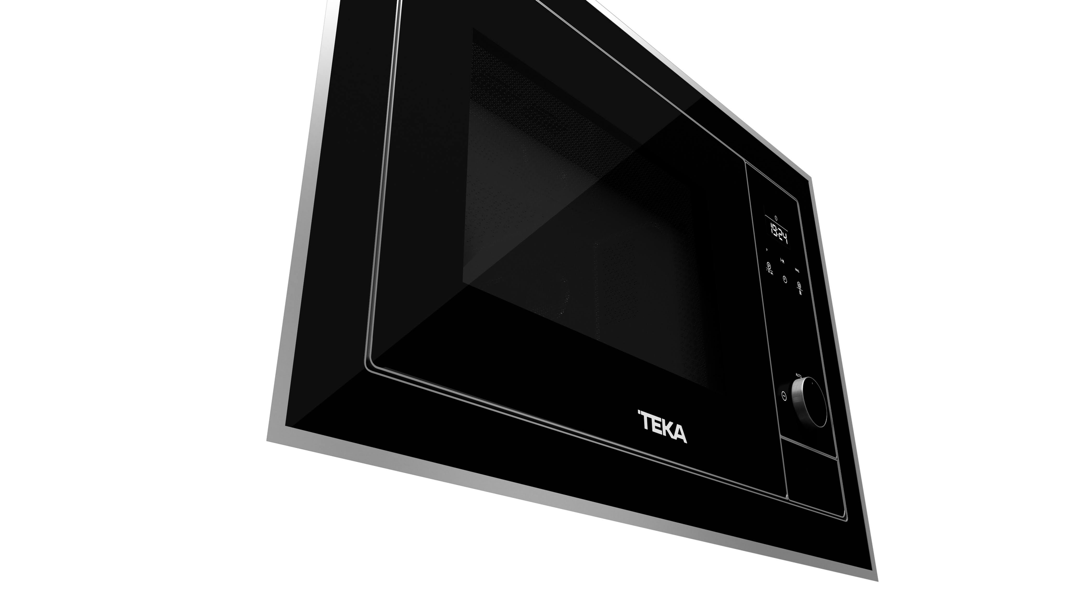 Horno microondas Teka negro, empotrado, con pantalla digital y panel de control.
