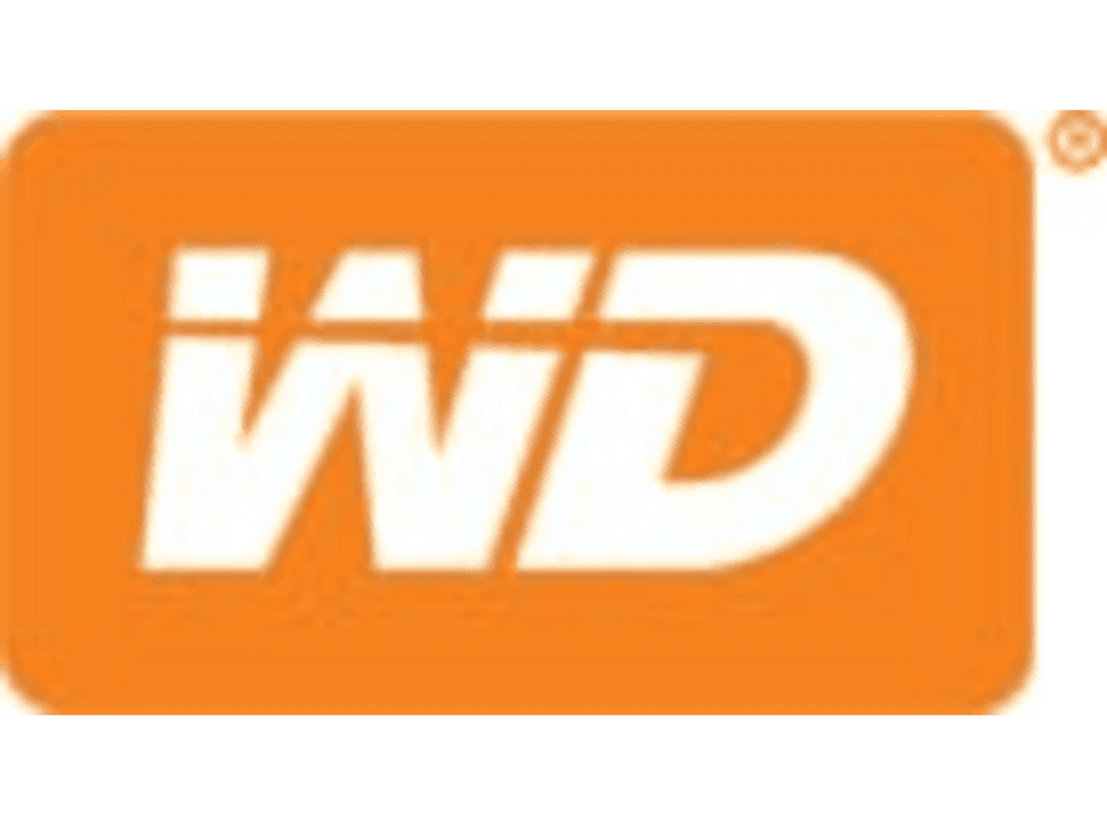Logo WD, białe 'WD' na pomarańczowym prostokątnym tle.