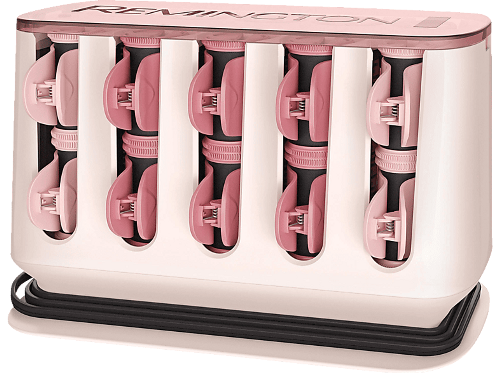 Lokówki w biało-różowym etui z napisem Remington.