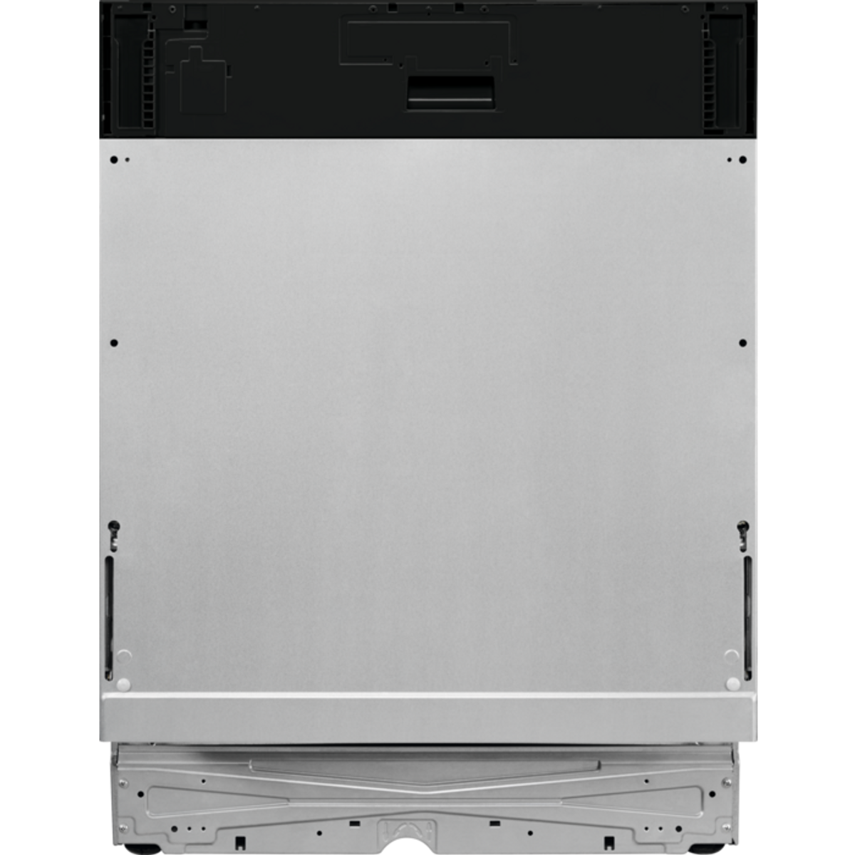 Back panel of an AEG dishwasher, with metal and black components.