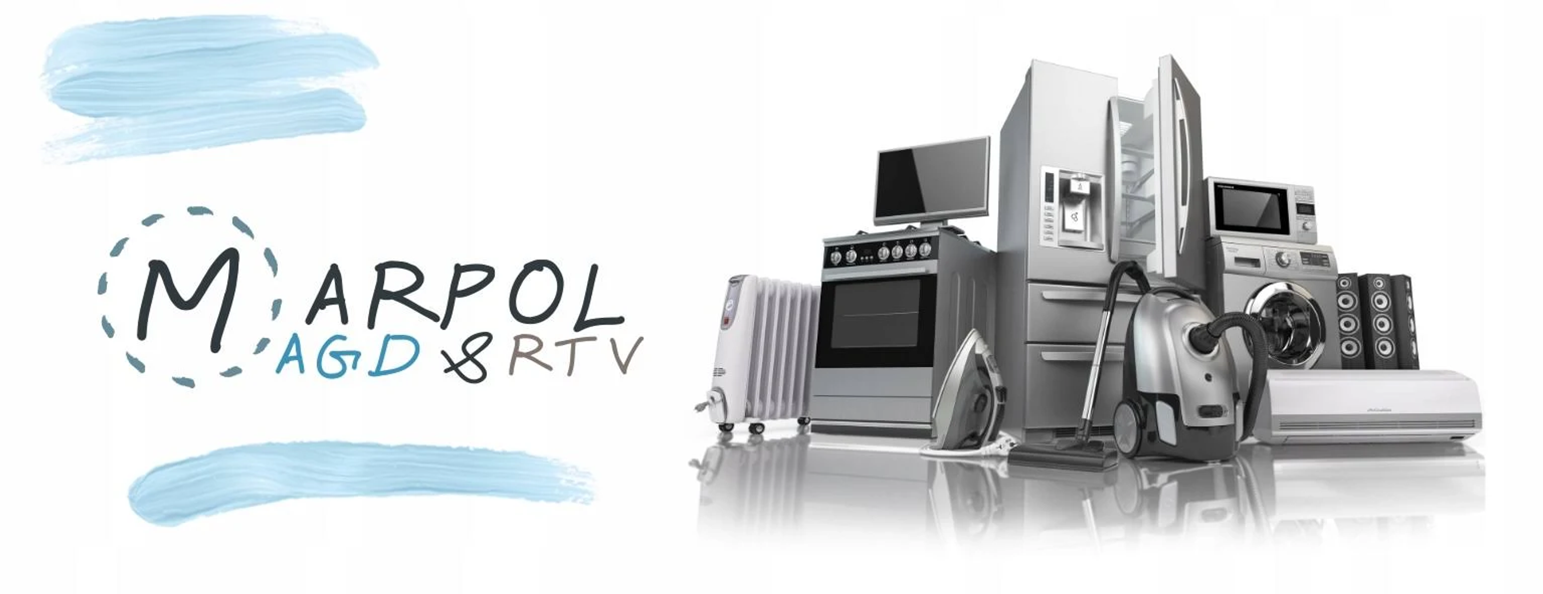 Układ urządzeń, w tym lodówki, piekarnika i pralki.