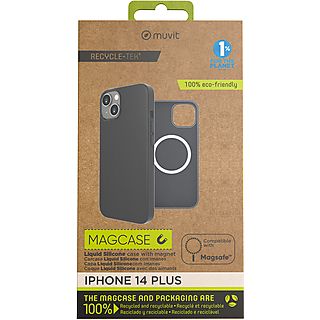 Funda para móvil - MUVIT Recycletek Liquid Silicone magsafe compatible con Apple iPhone 14 Plus, Compatible con Universal iPhone 14 Plus, Negro