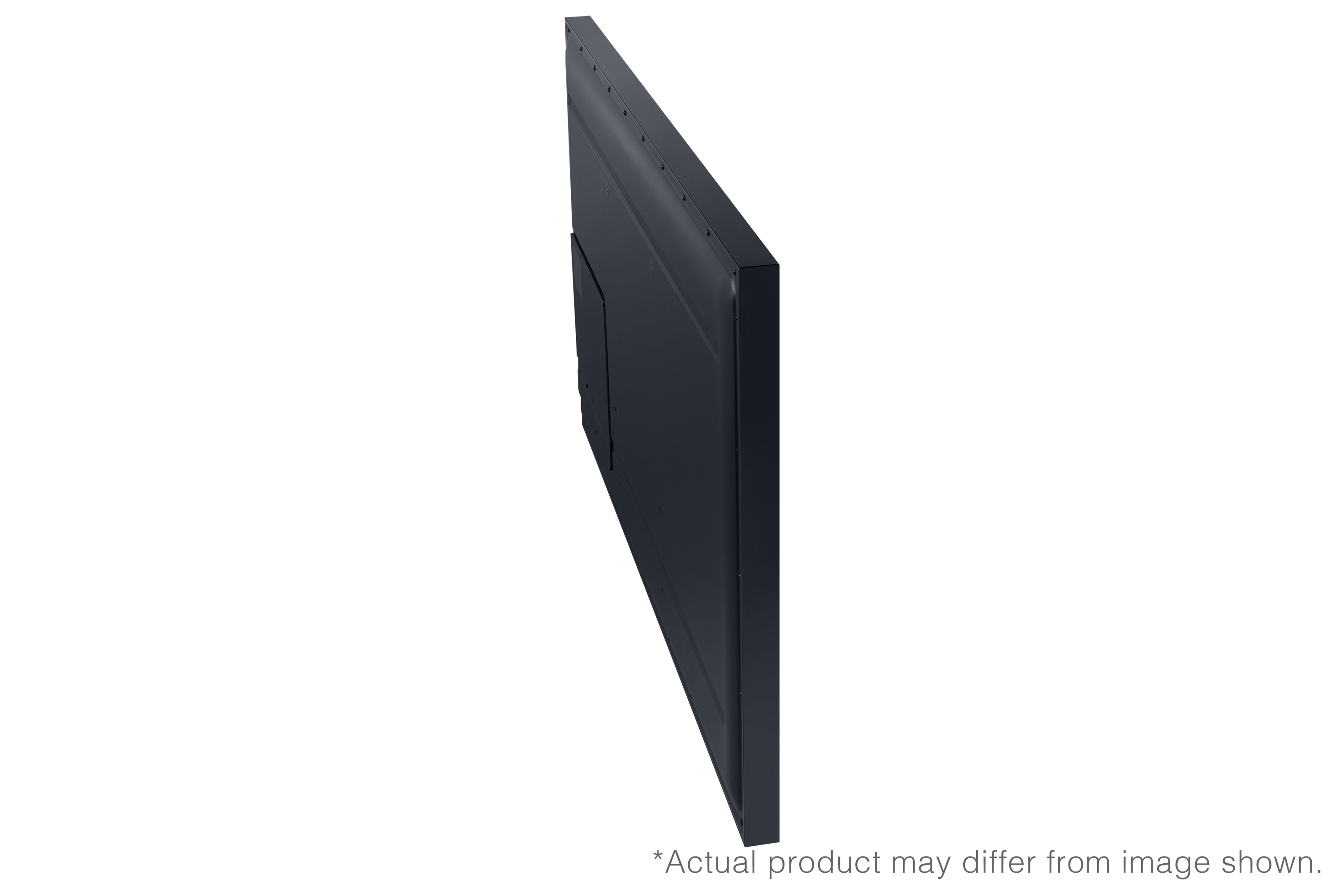 Widok z boku czarnego telewizora. Ekran jest wyłączony. Porty niewidoczne.