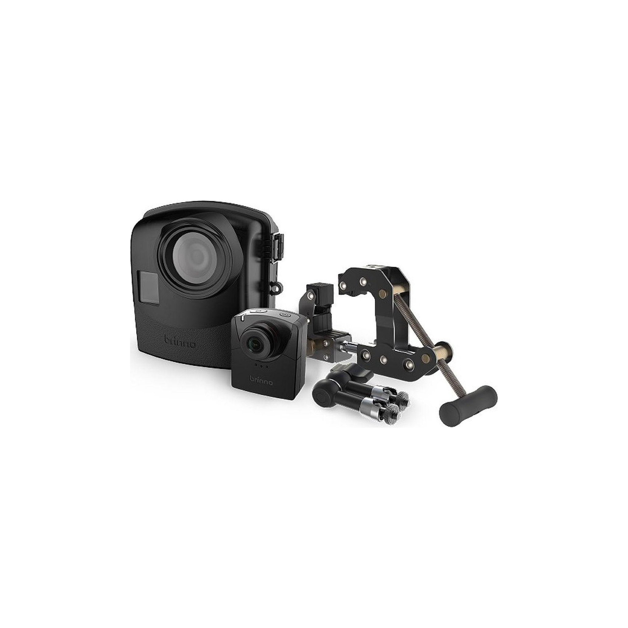 Set di fotocamera e accessori neri. Include una fotocamera, hardware di montaggio e maniglie.