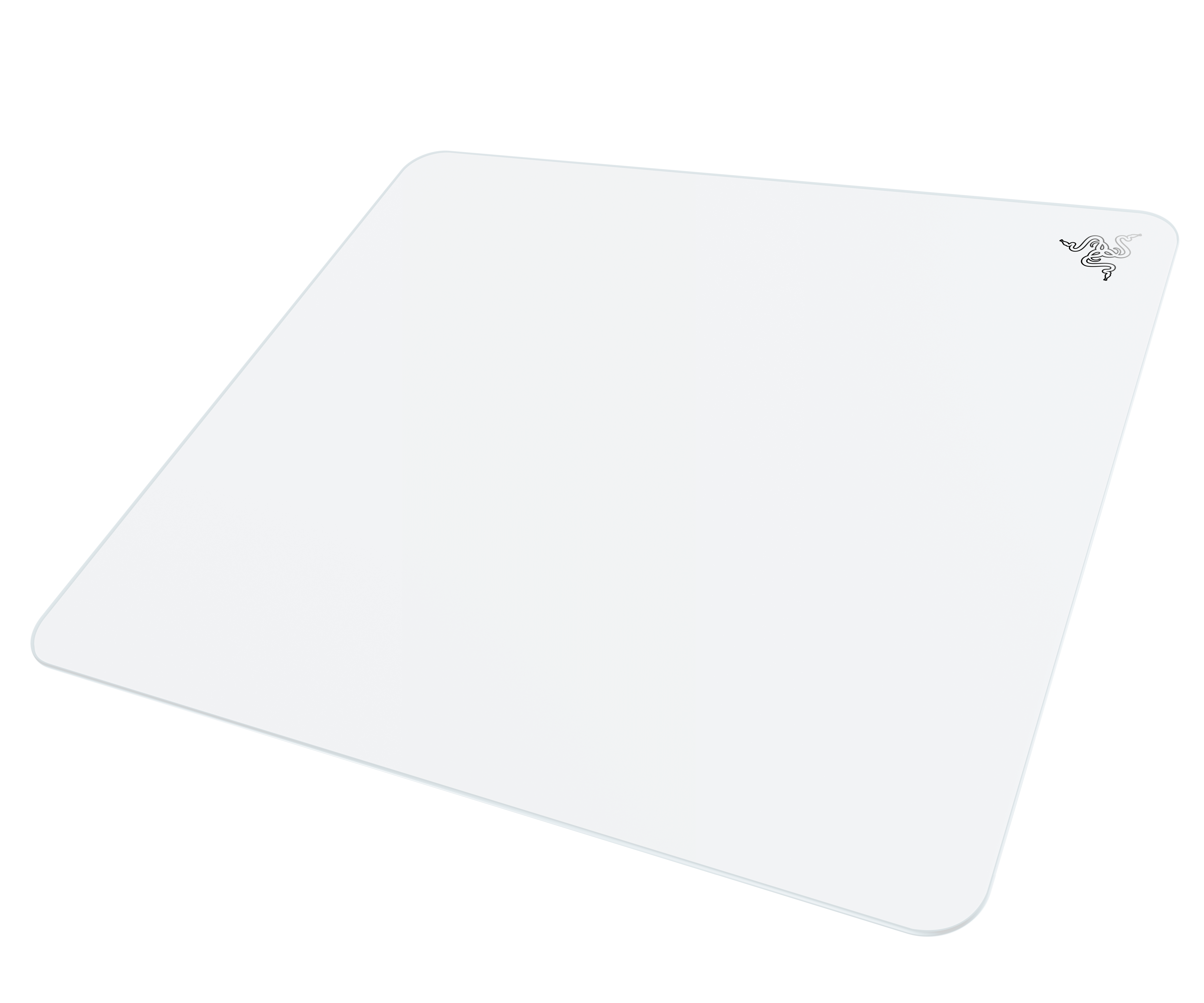 Duża, przezroczysta, kwadratowa podkładka pod mysz z logo Razer po prawej górze.