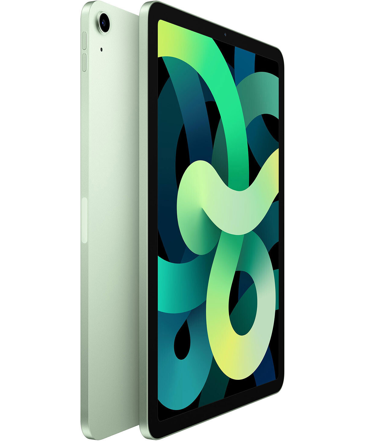 Zielony iPad Air 4. generacji w widoku pionowym. Ekran wyświetla abstrakcyjne zielone kształty.