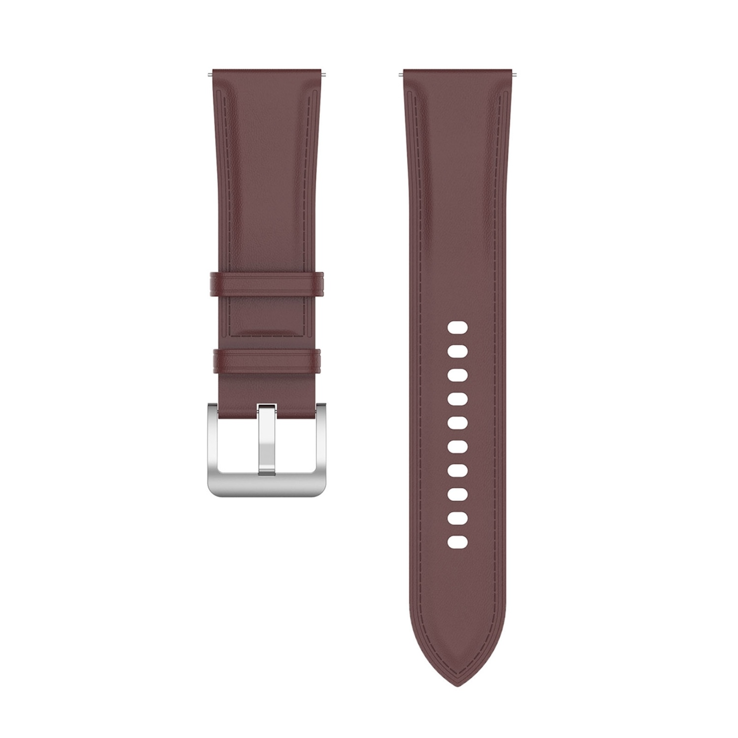 Zwei braune Leder-Armbänder mit silberner Schnalle. Ein Armband hat Löcher.
