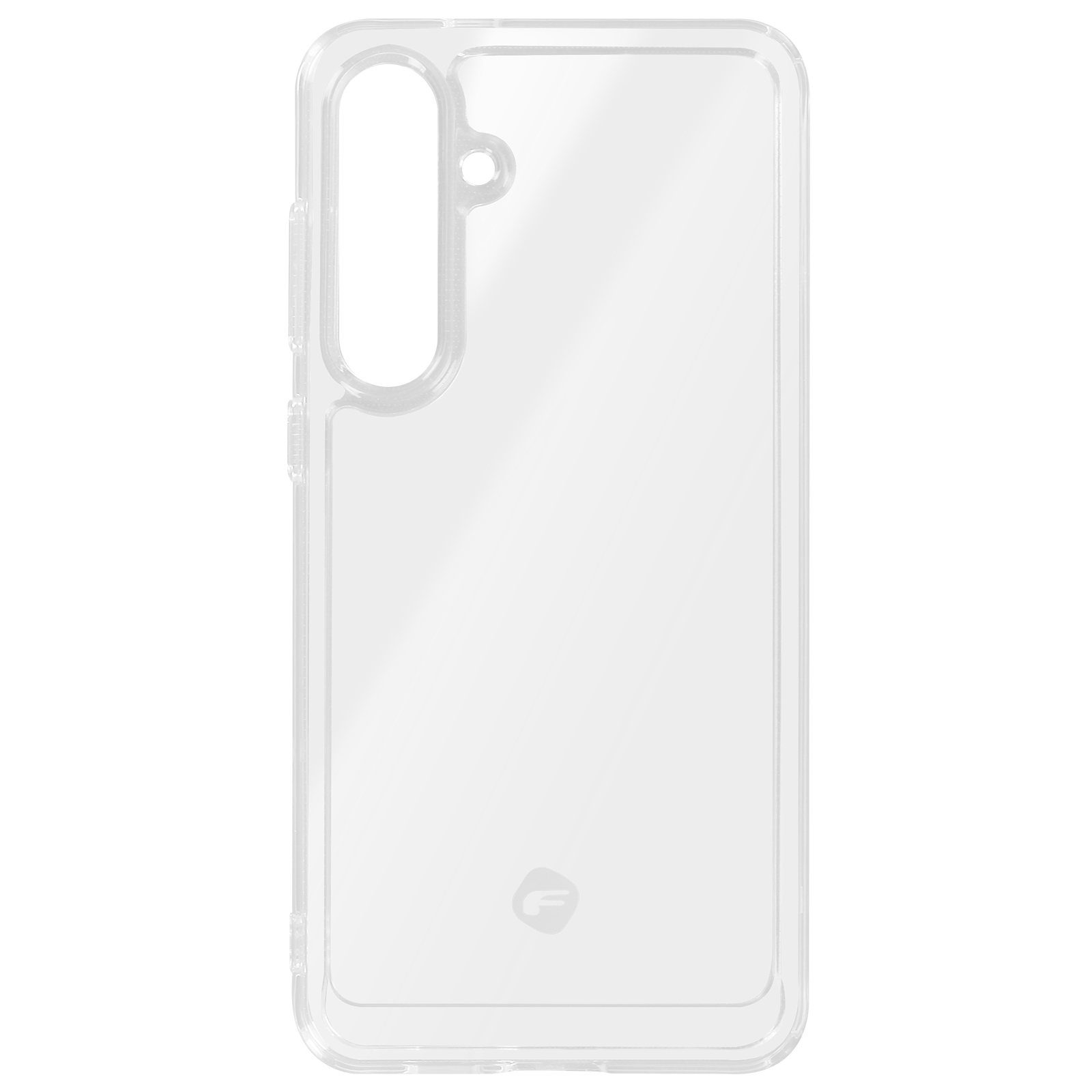 Custodia trasparente per telefono. Plastica trasparente con design curvo e liscio.