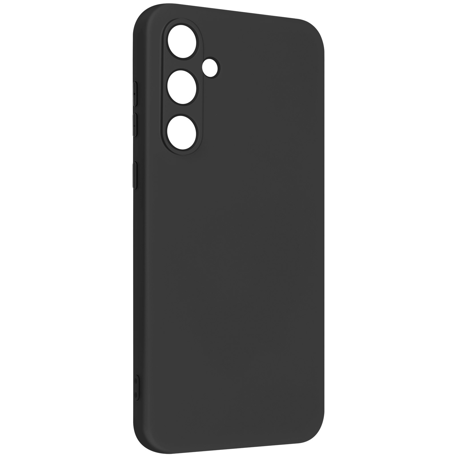 Custodia per telefono nera con fori per fotocamera e pulsanti.