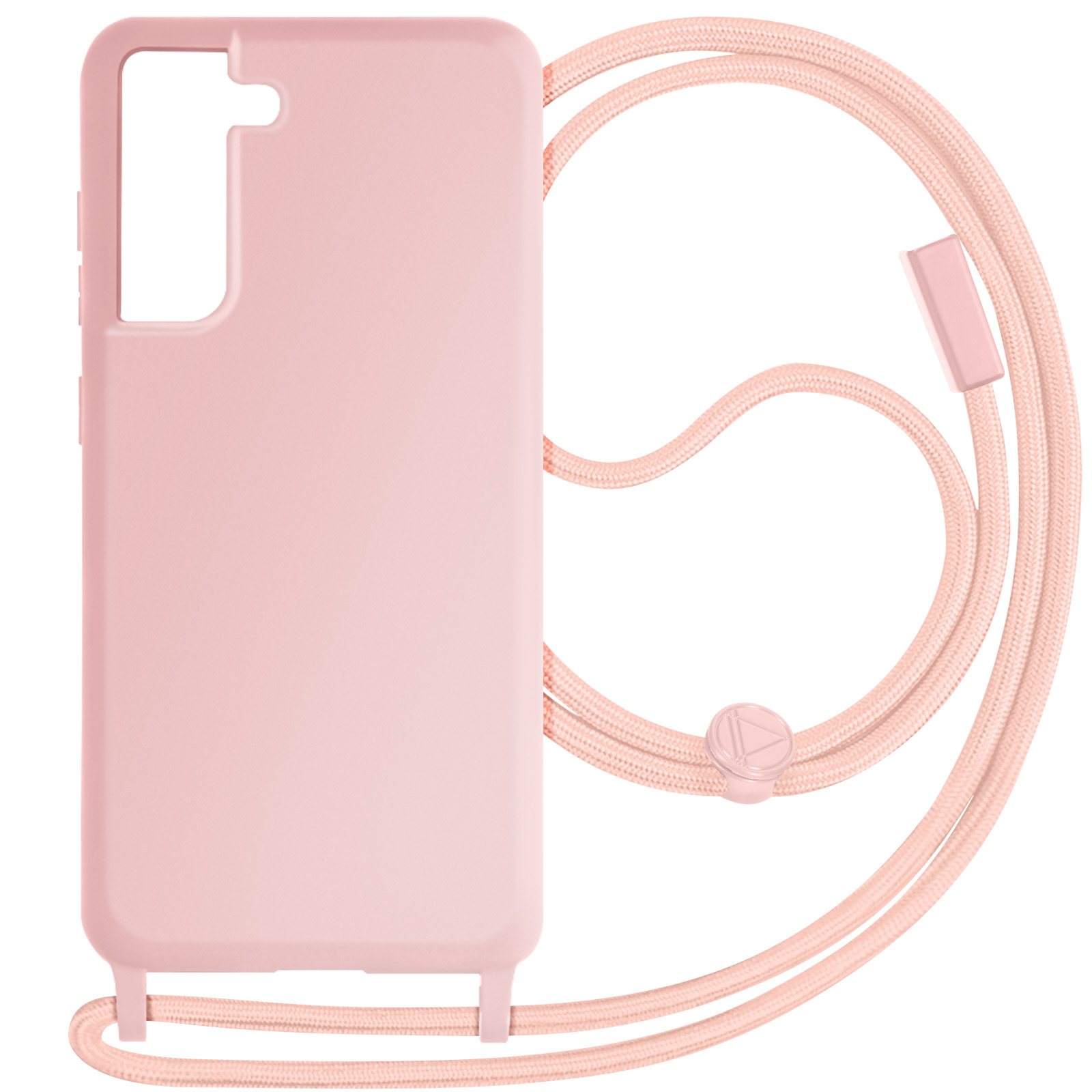 Custodia per telefono rosa con cinturino rosa attaccato.
