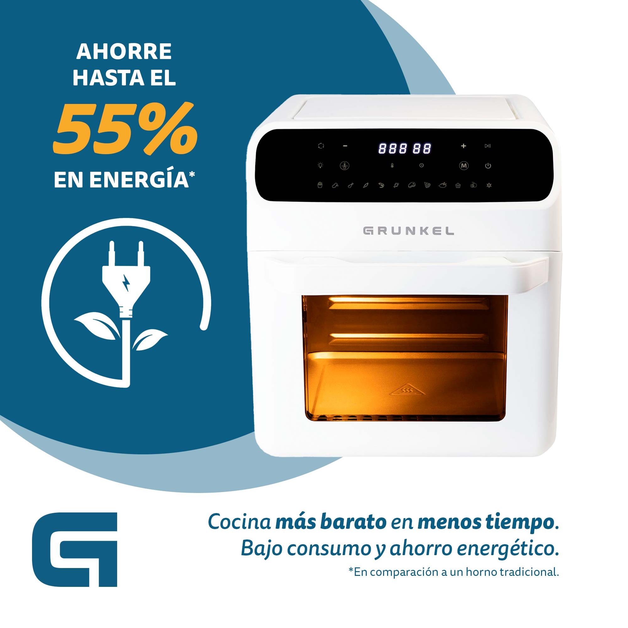 Freidora aire - GRUNKEL Freidora de aire WHITEFRYEROVEN de 12L y  1500W blanca, 1600 W, 12 l, Blanco