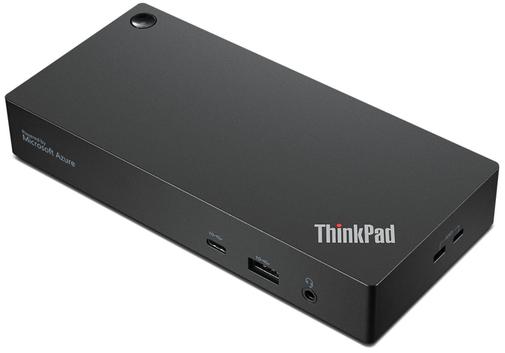 Schwarze ThinkPad Dockingstation mit mehreren Anschlüssen, powered by Microsoft Azure.