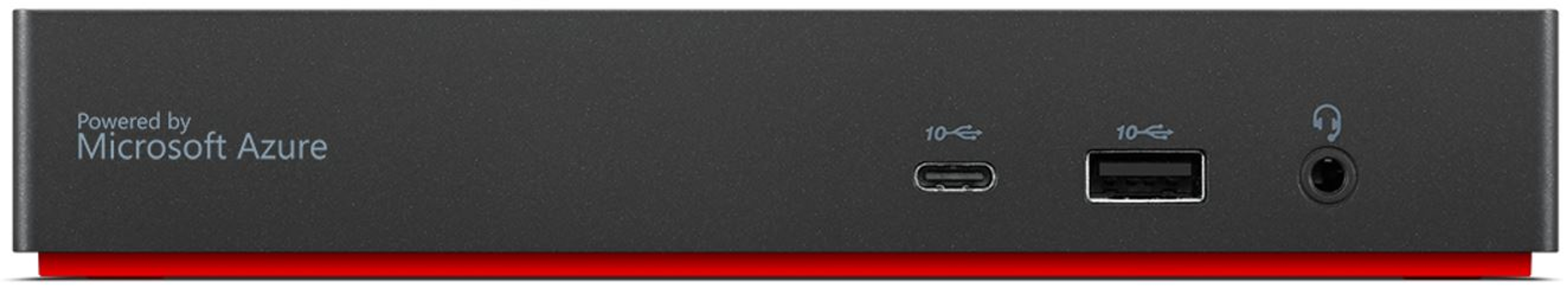 Schwarzes Gerät mit Anschlüssen und Microsoft Azure Logo, roter Sockel, weißer Hintergrund.