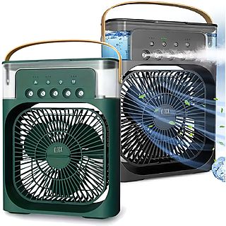 Ventilador nebulizador - KLACK VENTILADORVAPOR_VERDEYNEGRO, 10 W, 3 velocidades, Verde y Negro