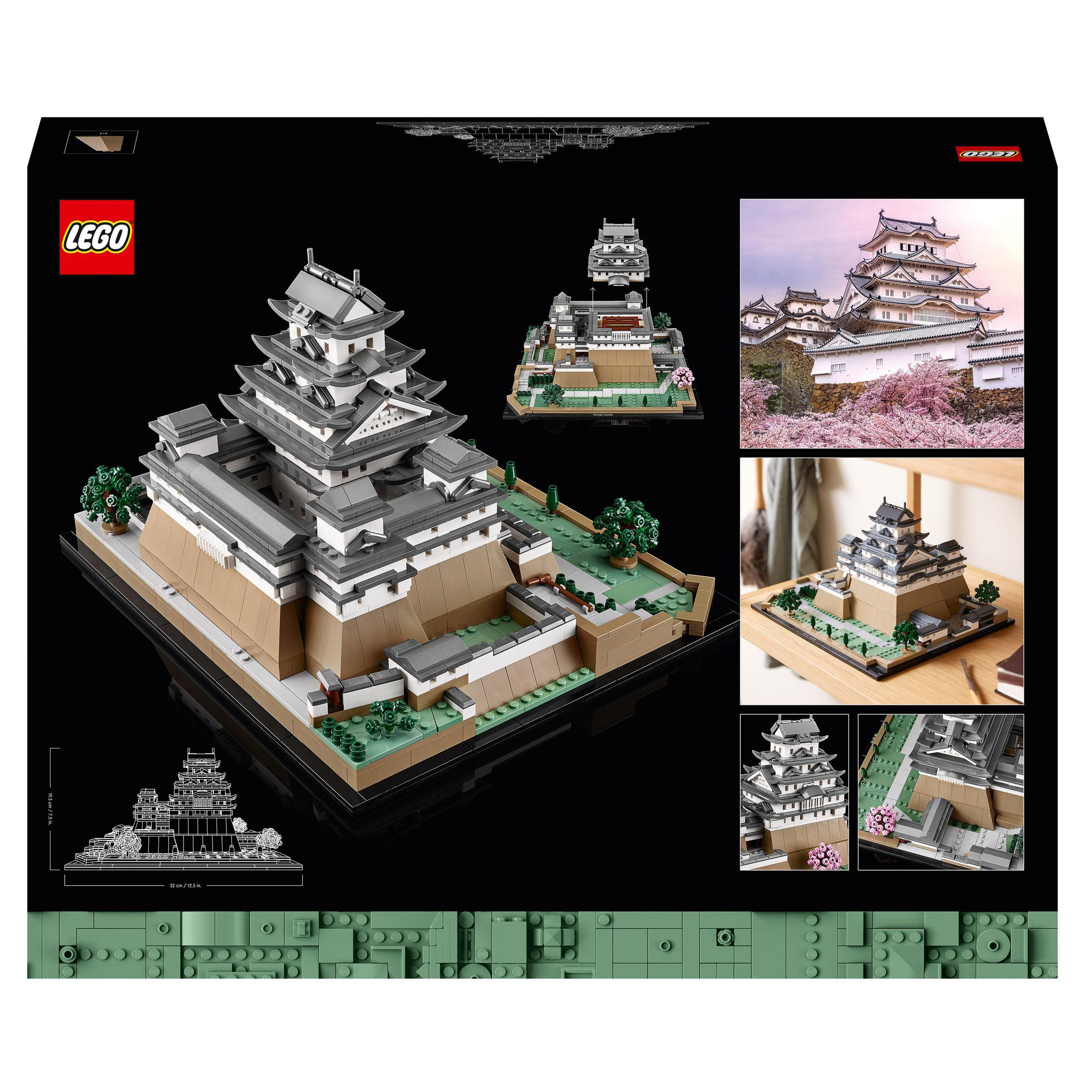 Zestaw LEGO Himeji Castle z wieloma widokami, w tym zestaw i zdjęcia referencyjne.