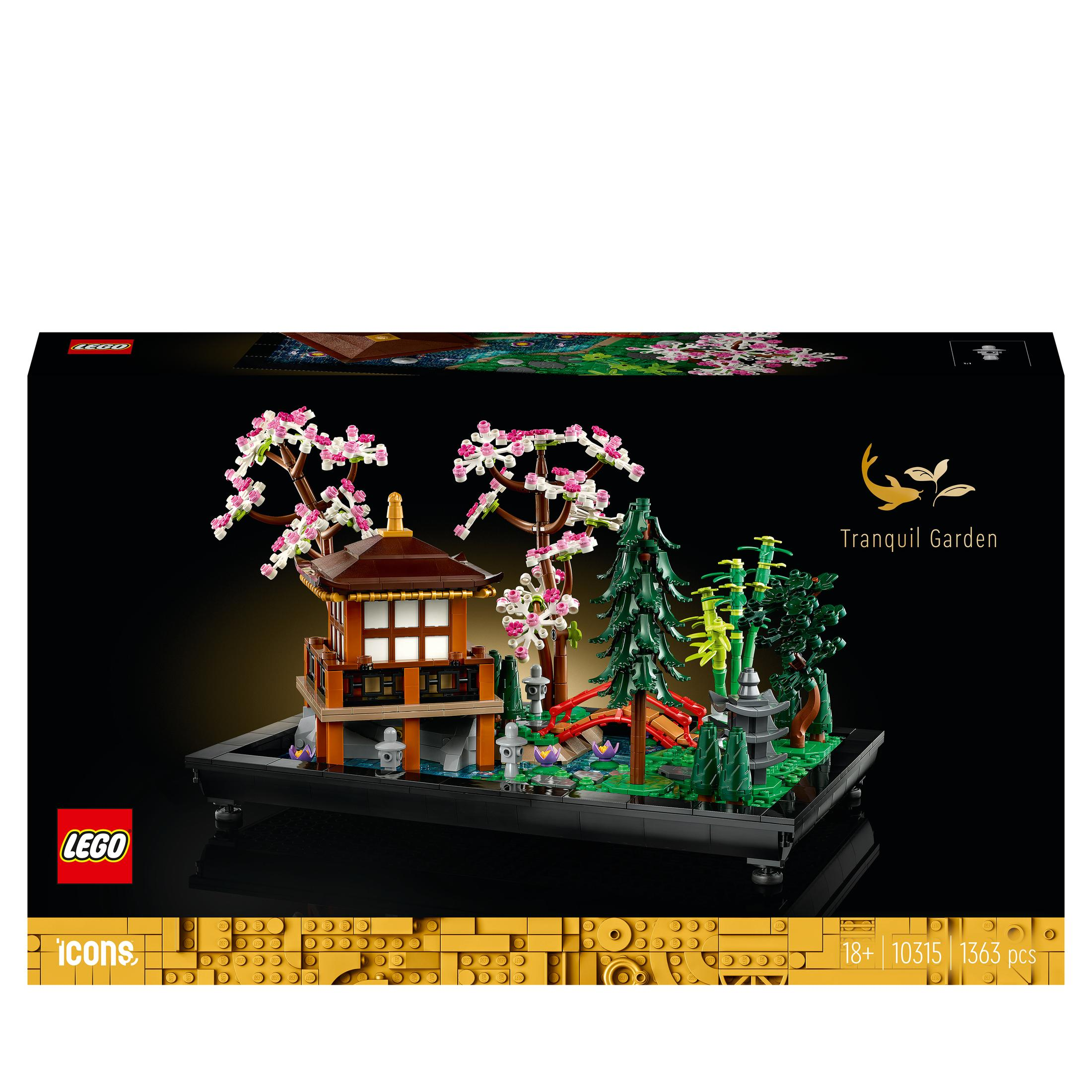 Scatola del set Lego. Contiene una scena di giardino giapponese con padiglione e alberi.