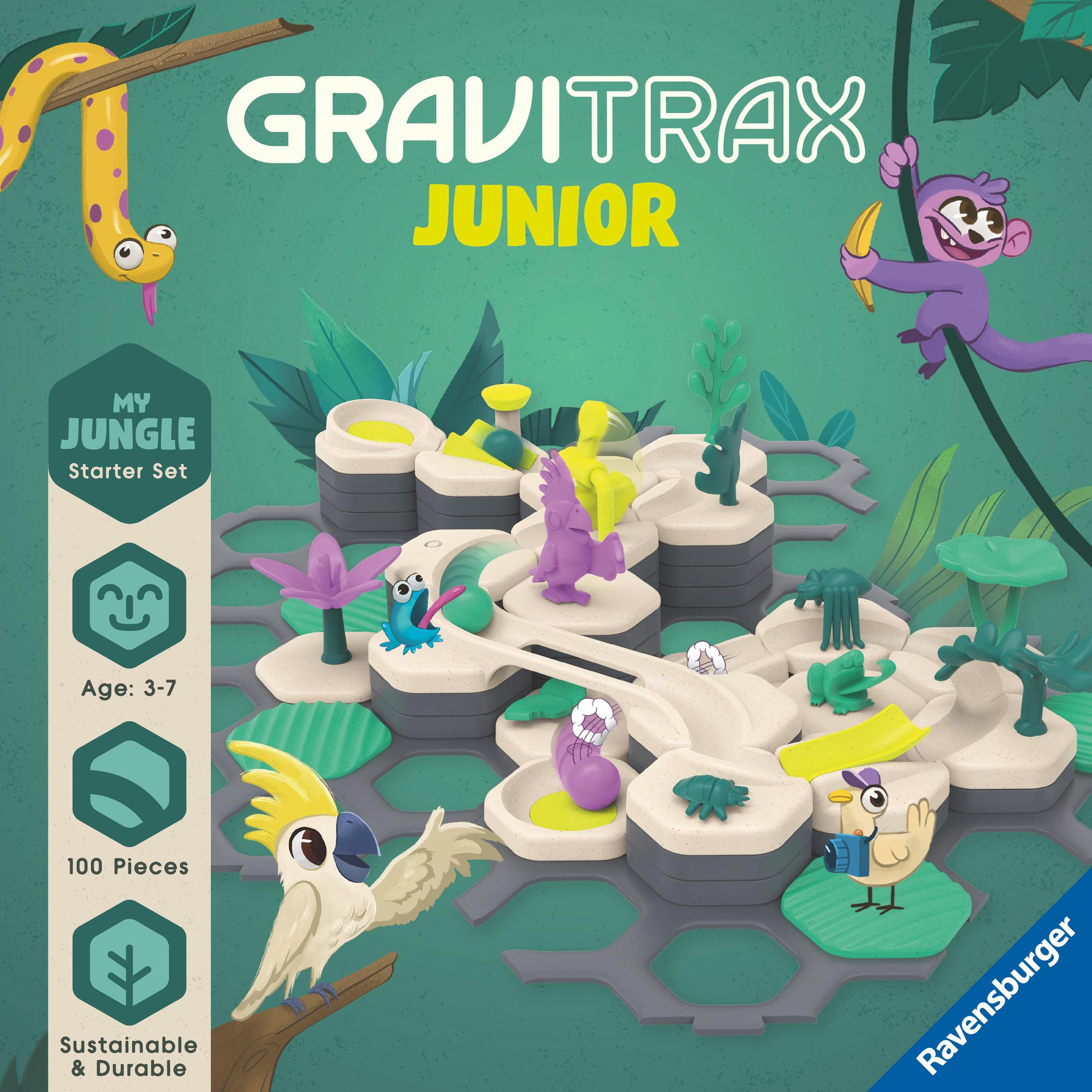 Un ensemble Gravitrax Junior est présenté, avec des éléments sur le thème de la jungle.